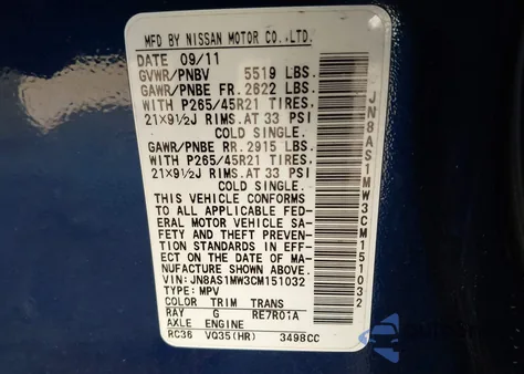 2012 Infiniti Fx35 Limited Edition z USA, uszkodzony, nr VIN JN8AS1MW3CM151032